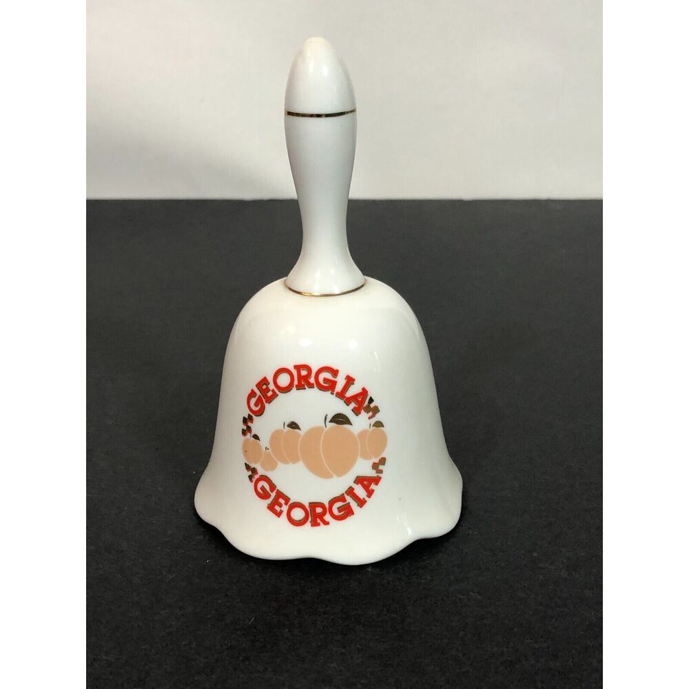 Georgia Dinner Bell Porcelain Gold Trim Scalloped Edge Peaches Vintage